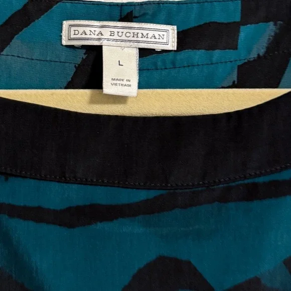 Dana Buchman Womens Teal Tan Abstract Animal Print Asymmetrical Blouse Large - Picture 2 of 5